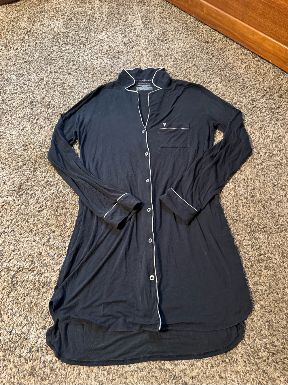 Victoria's Secret Black button down sleep shirt with White Piping
